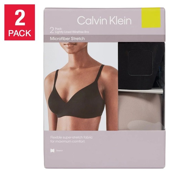 Calvin Klein Other - Calvin Klein 2 Pk Lightly Lined Wirefree Bra Microfiber Stretch Black Taupe NEW